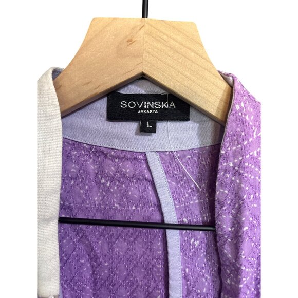 Sovinska Jakarta Womens Patchwork Open Kimono Jacket L Purple/White Cotton Blend - Picture 3 of 5